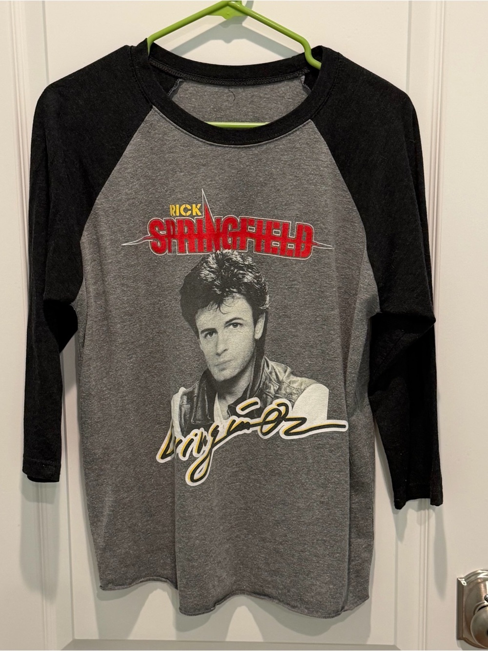 Rick Springfield Gray & Black Raglan Graphic Band Tee Unisex Like Large
